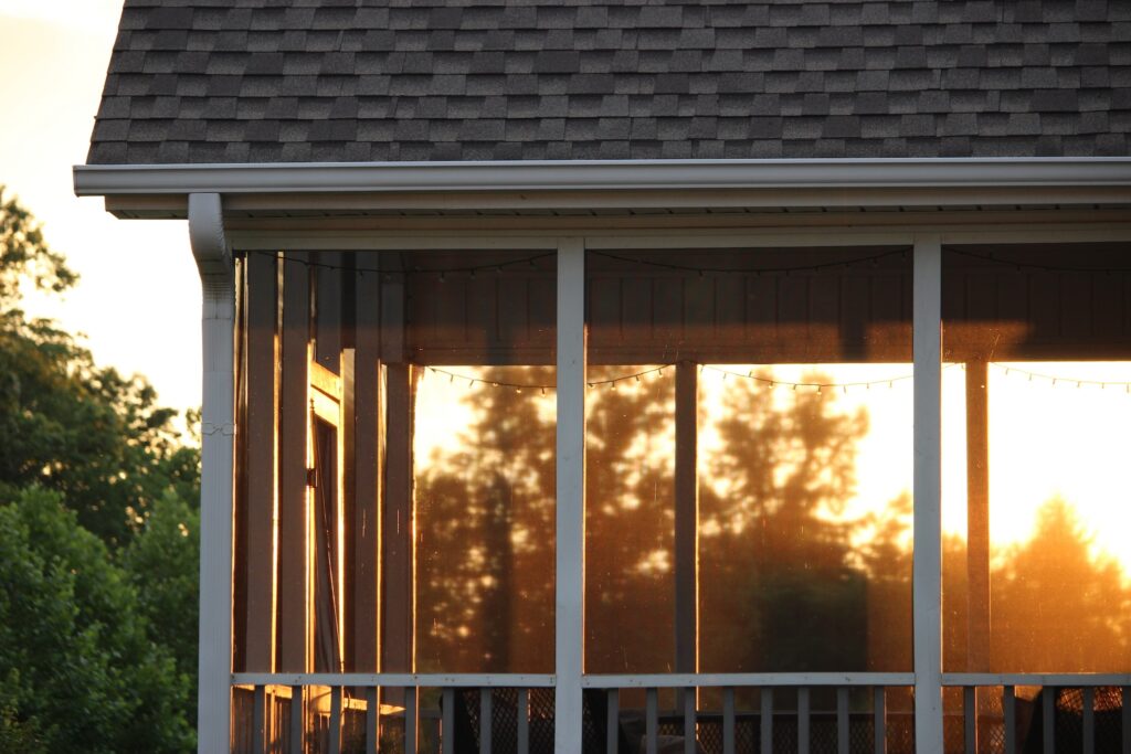 Sunset through the screened in porch