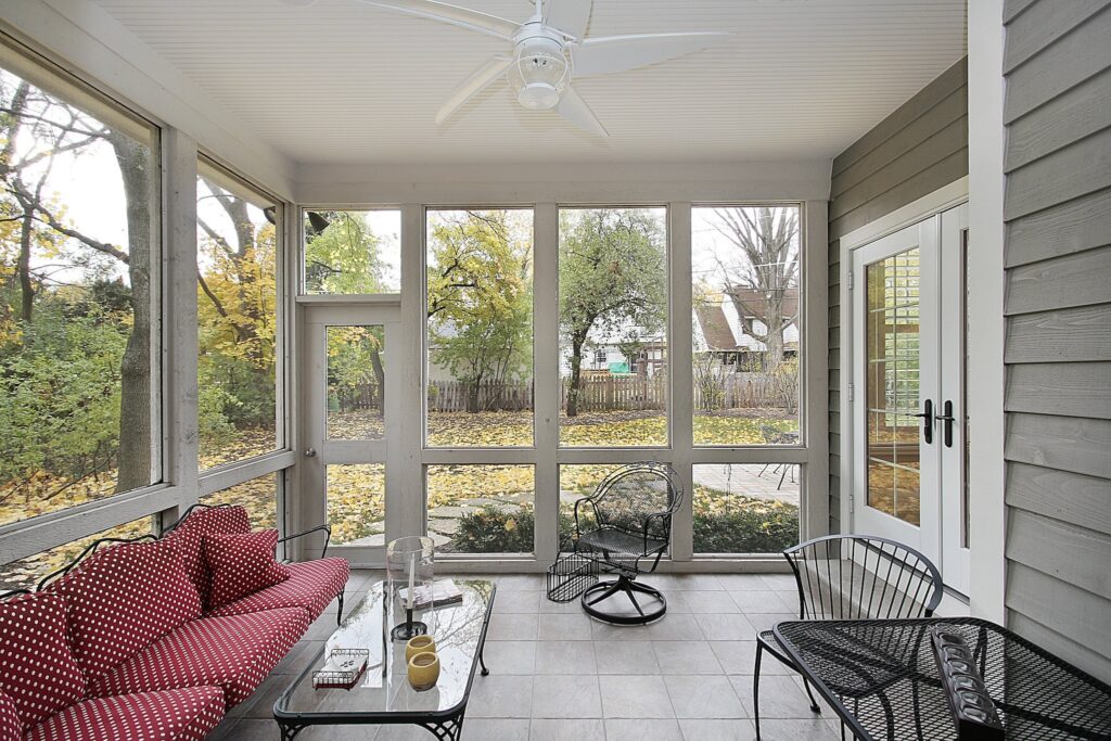 Porch with view to patio